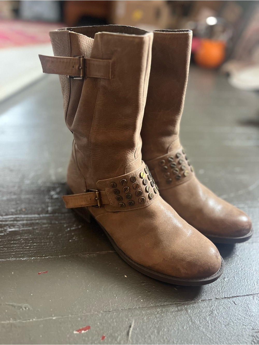Jessica Simpson Skylar Taupe Studded Ankle Boots